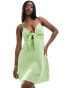 Фото #2 товара NA-KD tie front mini dress in green