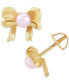 Children's Pink Cultured Freshwater Pearl (3mm) Bow Stud Earrings in 14k Gold
