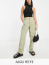 ASOS DESIGN Petite slouchy straight leg trousers in khaki