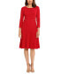 Women's 3/4-Sleeve Pleated Fit & Flare Dress