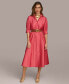 ფოტო #7 პროდუქტის Women's Faux-Leather Belt Cotton Shirtdress