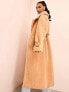 ASOS LUXE borg longline trench coat with ruched waist in camel