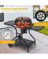 22 inch Charcoal BBQ Grill with Built-In Thermometer Wheels Side & Bottom Shelves