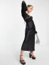 Фото #7 товара ASOS DESIGN long sleeve crochet bodice satin maxi dress in black