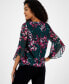 Women's Floral-Print Bell-Sleeve Ruffle Blouse