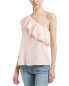 Фото #1 товара Rebecca Taylor 157613 Women's One-Shoulder Silk Ruffle Blouse Misty Rose Sz. 6