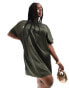 Фото #1 товара ASOS DESIGN Curve satin oversized mini tshirt dress in khaki