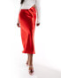 Фото #2 товара ASOS DESIGN high shine bias midi skirt in red