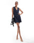 ASOS DESIGN Tall v neck button through tailored playsuit in navy Синий, 40 - фото #2