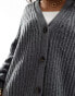 Фото #2 товара ASOS DESIGN fluffy rib cardigan with v neck in charcoal