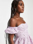 Miss Selfridge jacquard puff sleeve bardot mini dress in lilac