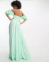 ASOS DESIGN Tall sweetheart neck off shoulder pleated maxi dress in sage green