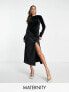 Фото #1 товара River Island Maternity velvet satin fit and flare dress in black