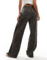 Monki drawstring wide leg trousers in brown snake print with black side stripe detail