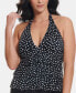 Swim Solutions 260704 Women Halter Tankini Top Black Polka Dots Swimwear Size 8