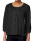 Style & Co Women's Bishop Sleeve Front Crochet Top Black S