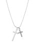 ფოტო #1 პროდუქტის Cubic Zirconia and Silver Plated Cross Pendant Necklace