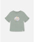 ფოტო #1 პროდუქტის Girl Organic Cotton Top With Print And Frills Olive Green - Child