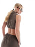 4th & Reckless cropped tie front linen beach top co-ord in brown