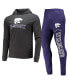 ფოტო #2 პროდუქტის Men's Purple and Charcoal Kansas State Wildcats Meter Long Sleeve Hoodie T-shirt and Jogger Pants Set