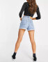 Pull&Bear high waisted denim mom shorts in medium blue