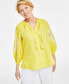 Фото #1 товара Women's 100% Linen Embroidered-Sleeve Peasant Top, Created for Macy's