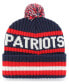 Фото #3 товара Men's Navy New England Patriots Bering Cuffed Knit Hat with Pom
