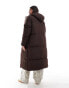 Threadbare Plus maxi puffer coat with hood in brown