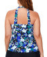 Фото #2 товара Plus Size Floral-Print H-Back Tankini Top, Created for Macy's