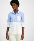 ფოტო #1 პროდუქტის Women's Colorblocked Roll-Tab-Sleeve Button-Front Shirt