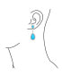 Blue Pear Shaped CZ Halo Simulated Turquoise Statement Dangle Chandelier Teardrop Earrings For Women Rhodium Plated Brass