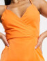 Фото #3 товара AX Paris wrap front asymmetric ruffle midi dress in orange