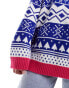 ASOS DESIGN oversized Christmas jumper in fairisle pattern with contrast trim in blue