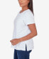 ფოტო #3 პროდუქტის Petite Classic Neutrals Lace Neck Striped Split Hem T-shirt