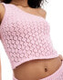 Фото #2 товара The Frolic kristen one shoulder knit beach crop top co-ord in pastel pink