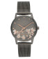 Women's Quartz Dark Gray Stainless Steel Mesh Band and Flower Pattern Watch, 35mm