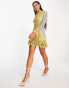 Фото #2 товара ASOS DESIGN lace mini dress with contrast detail and pep hem in mustard