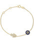 EFFY® Sapphire (1/8 ct. t.w.) & Black and White Diamond (1/5 ct. t.w.) Hamsa Hand & Evil Eye Link Bracelet in 14k Gold