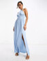 Фото #4 товара ASOS DESIGN halter neck grecian pleated skirt maxi dress in pastel blue