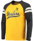 Фото #3 товара Футболка мужская Starter Gold-Tone, черная Pittsburgh Steelers Throwback League Raglan с длинным рукавом из трикотажной трикотажной ткани.