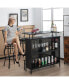 Фото #5 товара 4-Tier Liquor Bar Table with 6 Glass Holders and Metal Footrest