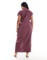 ASOS DESIGN Curve draped one shoulder high neck midi dress in aubergine