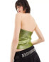 Фото #6 товара Basic Pleasure Mode metallic foil zip through bandeau top in acid green