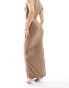 Kaiia slinky ruched thigh split maxi skirt co-ord in light brown