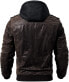 Фото #5 товара KEFITEVD Men's Faux Leather Biker Jacket, Biker Jacket with Removable Hood, Transition Jacket, Vintage Bomber Jacket, Stylish Men's Jacket, Autumn / Winter Leisure Jacket