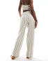 New Look linen wide leg trouser in cream stripe