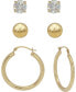 ფოტო #2 პროდუქტის 3-Pc. Earrings Set Hoop, Ball Stud & Cubic Zirconia Stud Earrings