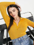 Фото #3 товара NA-KD knitted long sleeve polo top in mustard