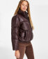 Juniors' Faux-Leather Cropped Puffer Coat