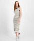 Women's Striped Ribbed Slit Midi Dress